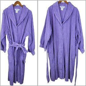 NEW Vermont Robe Chenille Terry Plus Size 4X Purple Button Up Belted Long Warm